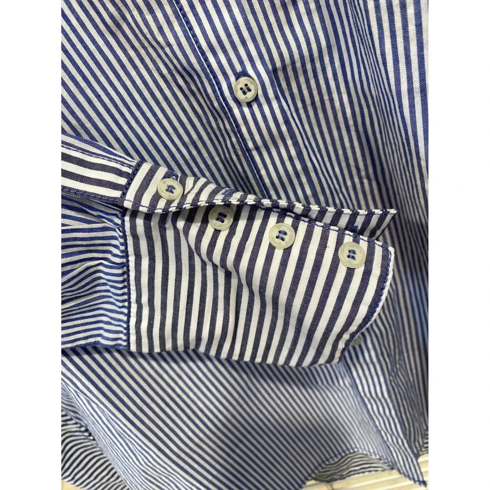 Free People Striped Button Down Shirt Oversized Blue White Long‎ Sleeve Size S